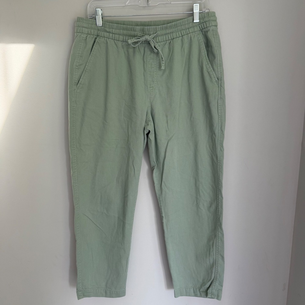 GAP Sage Green Easy Pant Cropped Pull-On Elastic Waist Cotton Blend Size Medium